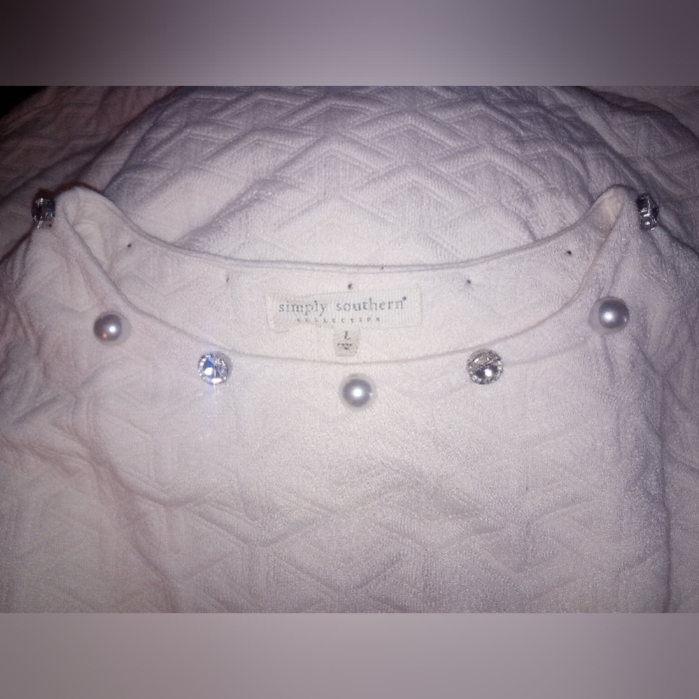 Simply Southern Cream Quilted Dress W Pearl & Rhinestones Sizes L, XL NWOT - Picture 3 of 10